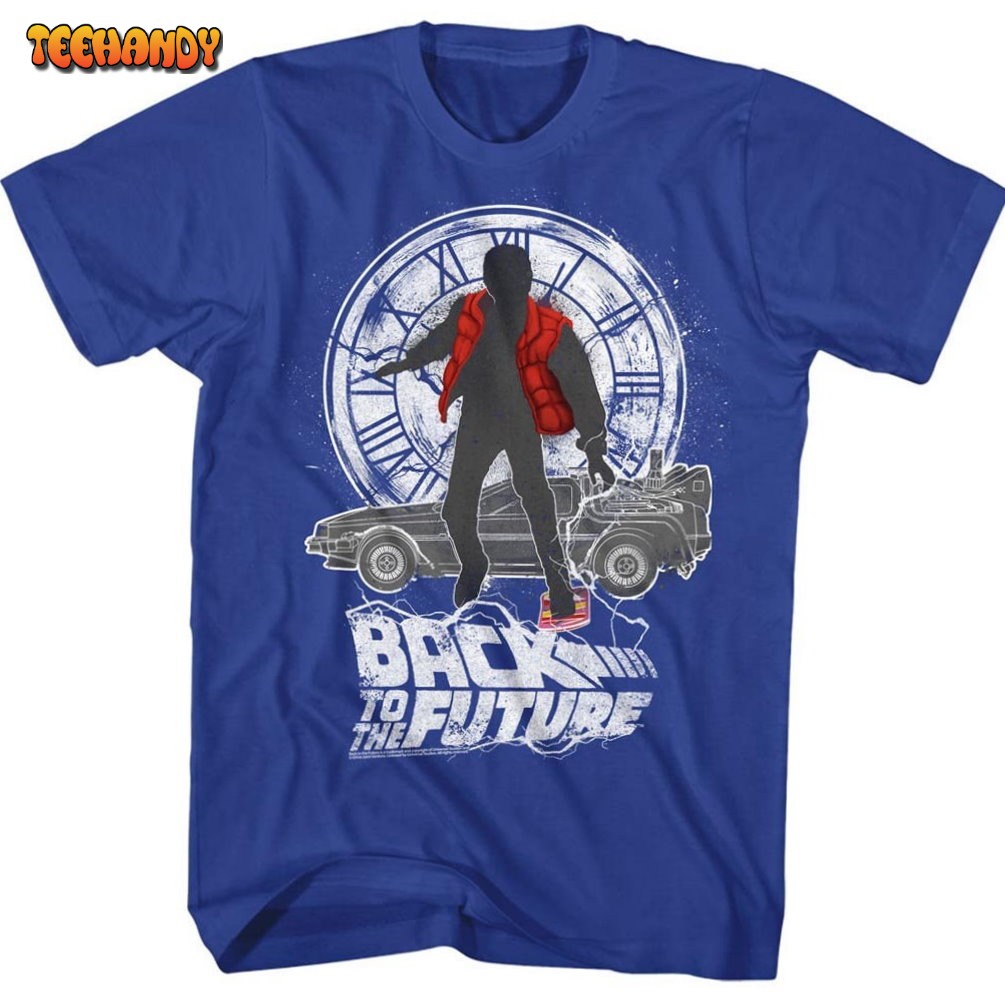 Back To The Future Clock Tower Hoverboard Royal Blue Shirts