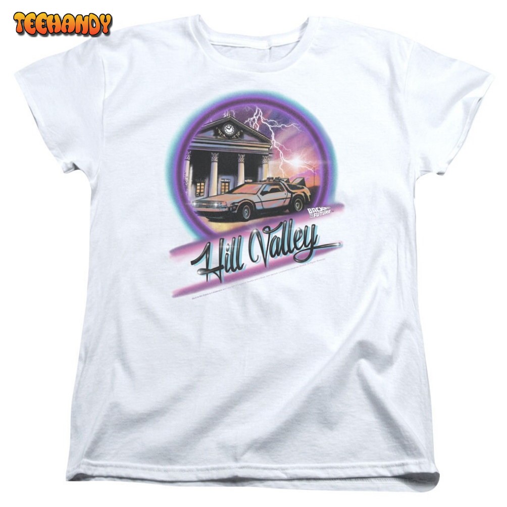 Back to the Future Hill Valley Airbrush Juniors and Women White Shirts