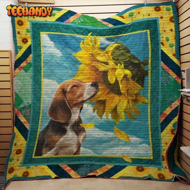 Beagle Sunflower 3D Customized Quilt Blanket