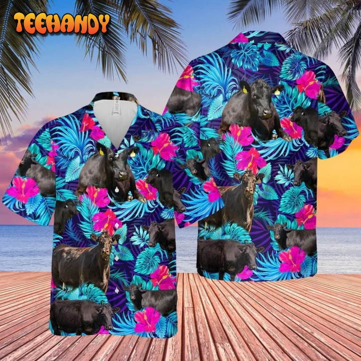 Black Angus Blue Neon Tropical Cattle Hawaii Shirt Unisex Hawaiian Shirt