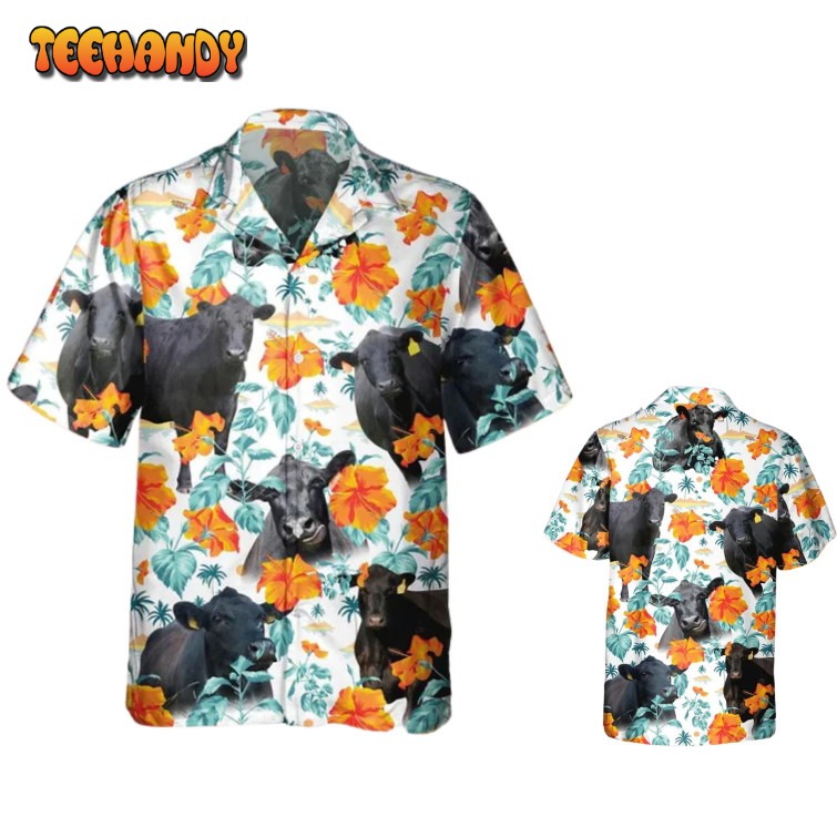 Black Angus Bright Hibiscus Flowers Hawaiian Shirt Men’s Hawaiian Shirt