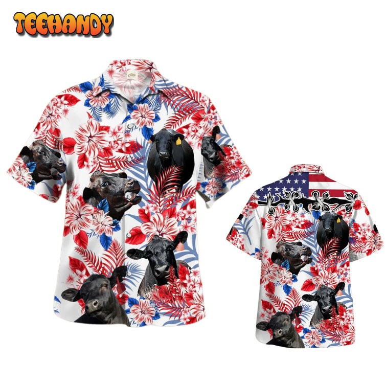 Black Angus In American Pattern Hawaiian Shirt Black Angus Hawaiian Shirt