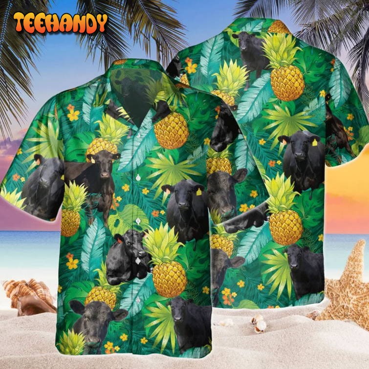 Black Angus Pineapple Hawaiian All Over Printed 3D Hawaiian Shirt