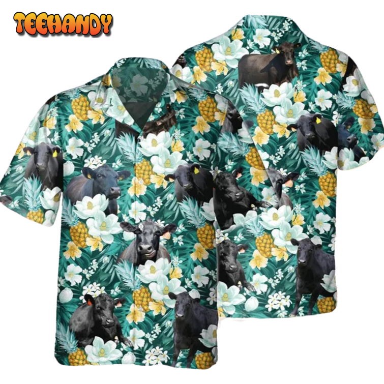 Black Angus Tropical Pineapple Fruit Hawaiian Shirt Cow Hawaiian Shirt