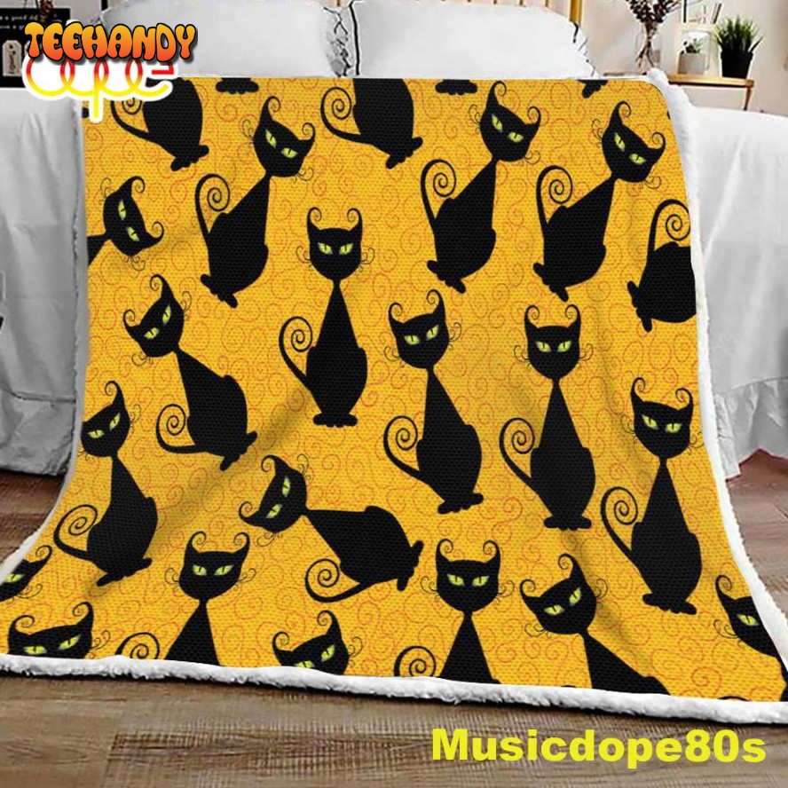 Black Cat Pattern Halloween Sofa Fleece Throw Blanket  Halloween Gifts