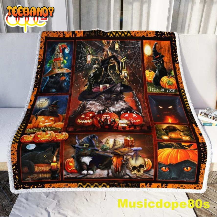 Black Cat Pumpkin Halloween Sofa Fleece Throw Blanket  Halloween Gifts