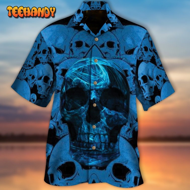 Blue Skull Hawaiian Shirt Short Sleeve Full Size