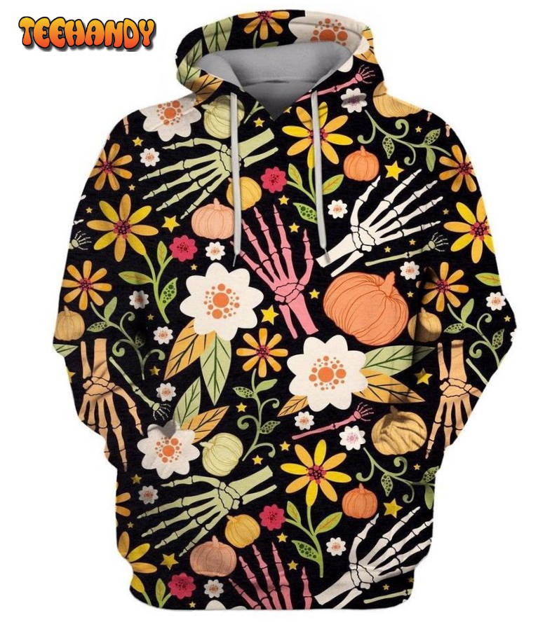 BONES AND FLORAL ELEMENTS 3D Hoodie For Men For Women