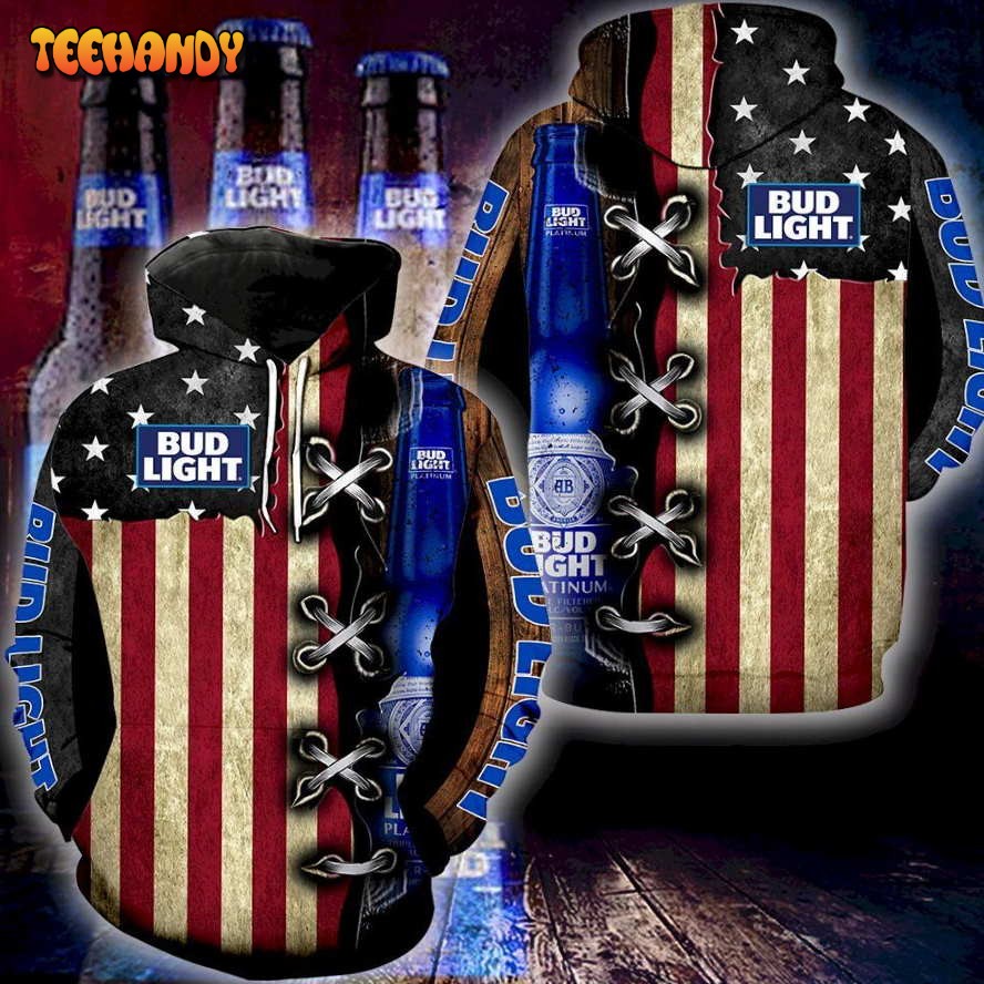 Bud Light American Flag All Over Print 3D Hoodie For Men And Women