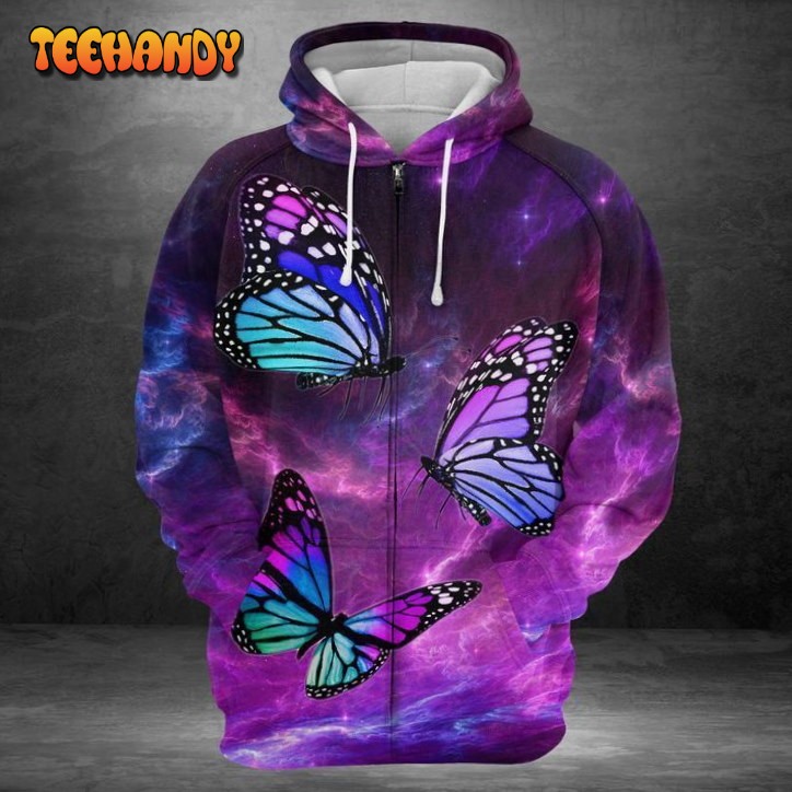 Butterfly Galaxy Sky Violet 3D Hoodie For Men For Women Butterfly