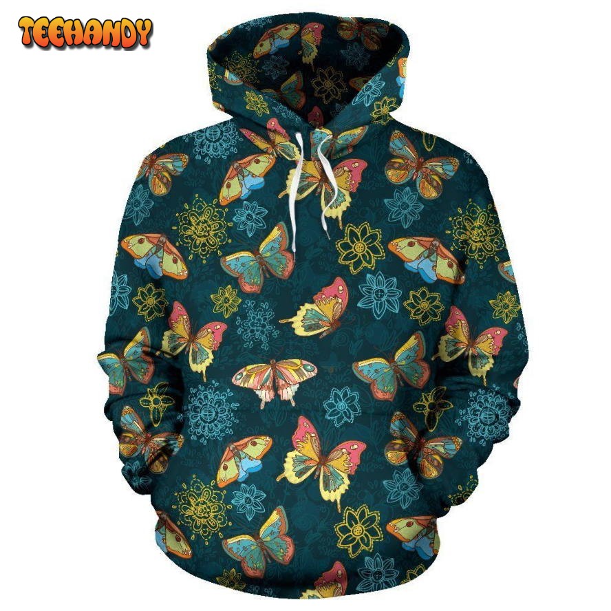 Butterfly Hand Draw Print Pattern Pullover 3D Hoodie For Men Women