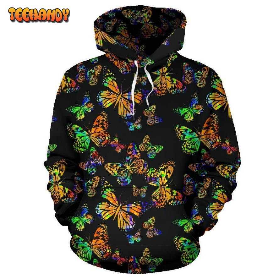 Butterfly Neon Color Print Pattern Pullover 3D Hoodie For Men Women