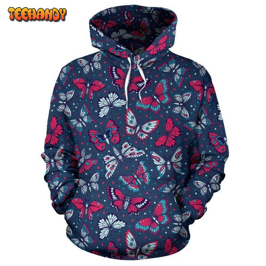 Butterfly Red Deep Blue Print Pattern Pullover 3D Hoodie For Men Women