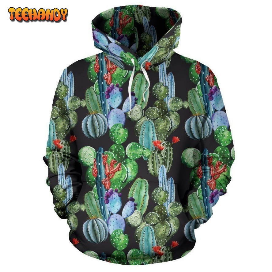 Cactus Watercolor Style Print Pullover 3D Hoodie For Men Women