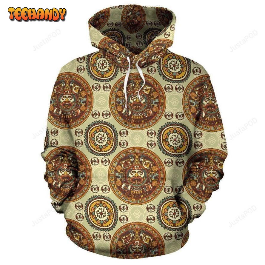 Calendar Aztec Themed Print Pattern Pullover 3D Hoodie For Men Women