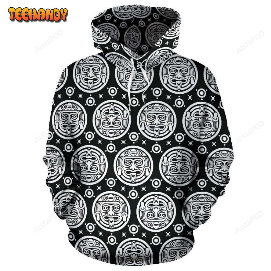 Calendar Aztec White Black Print Pattern Pullover 3D Hoodie For Men Women