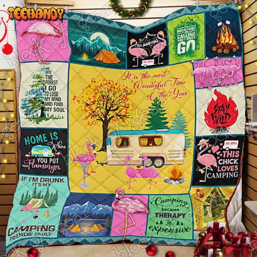 Camping Flamingo 3D Quilt Blanket