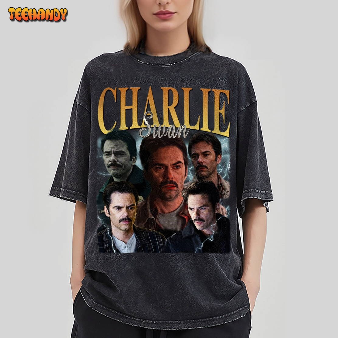 Charlie Swan Vintage Washed T-Shirt,Actor Homage Graphic T Shirt