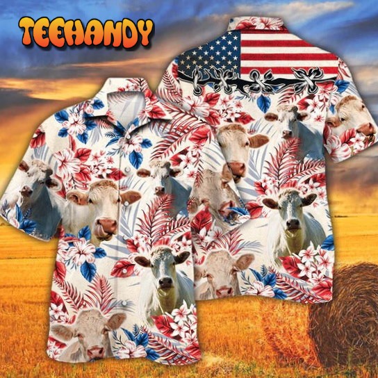 Charolais Cattle Lovers American Flag Hawaiian Shirt Unisex Print Aloha Short