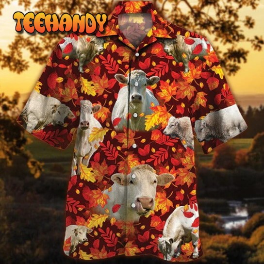 Charolais Cattle Lovers Autumn Red Leaves Hawaiian Shirt Unisex Print Aloha