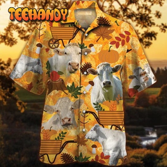 Charolais Cattle Lovers Orange Nature Autumn Hawaiian Shirt Unisex Print