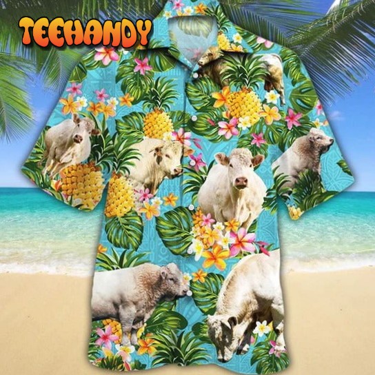 Charolais Cattle Lovers Pineapple Hawaiian Shirt Unisex Aloha Short Sleeve