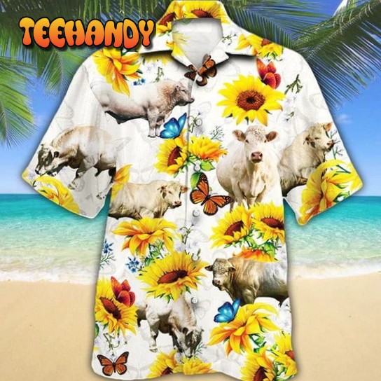 Charolais Cattle Lovers Sun Flower Hawaiian Shirt Unisex Print Aloha Short