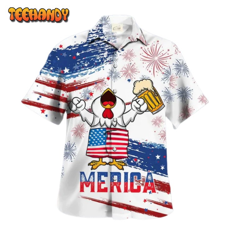 Chicken Drink Beer Hawaiian Shirt Chicken Merica Patriotic Hawaiian Shirt