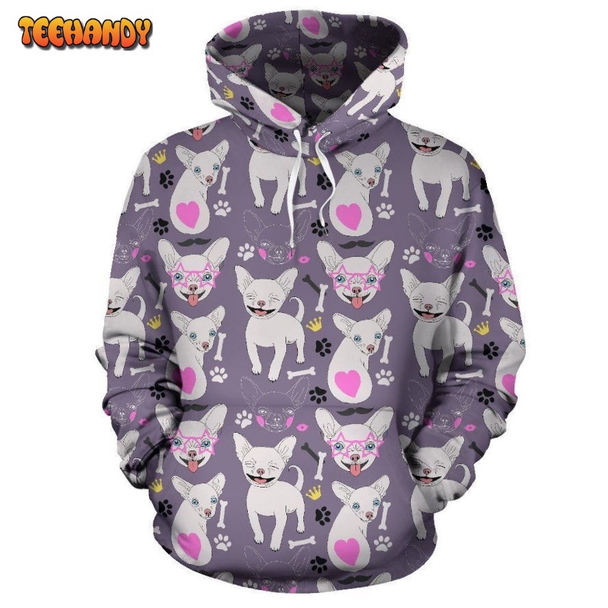 Chihuahua Happy Pattern Pullover 3D Hoodie For Men Women