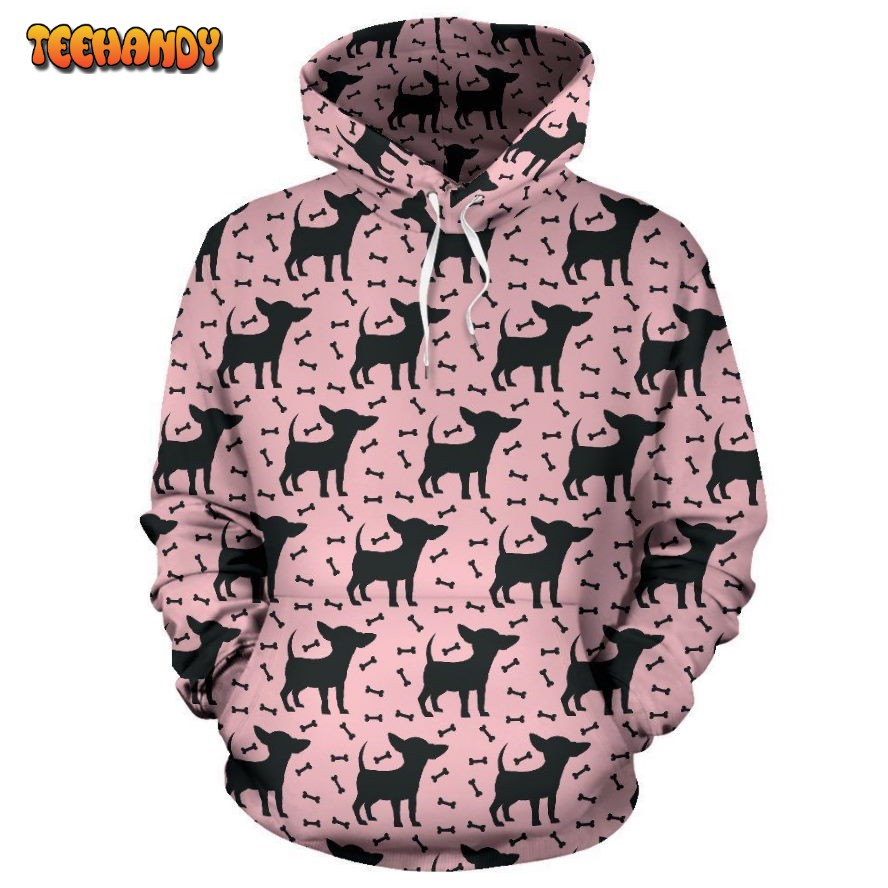 Chihuahua Pink Print Pattern Pullover 3D Hoodie For Men Women