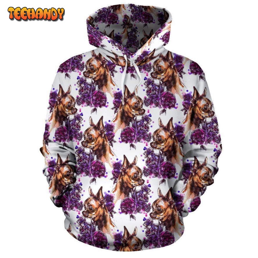 Chihuahua Purple Floral Pullover 3D Hoodie For Men Women