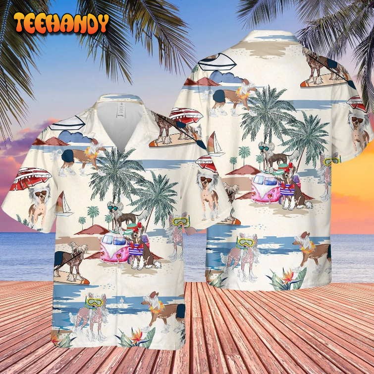 Chinese Crested Dog Summer Beach Hawaiian Shirt, Short Sleeve Dog Aloha