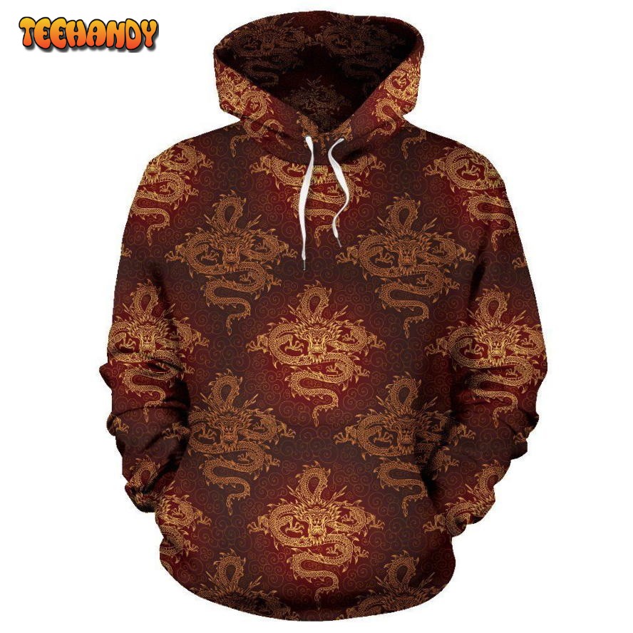 Chinese Dragons Gold Design Pullover 3D Hoodie For Men Women