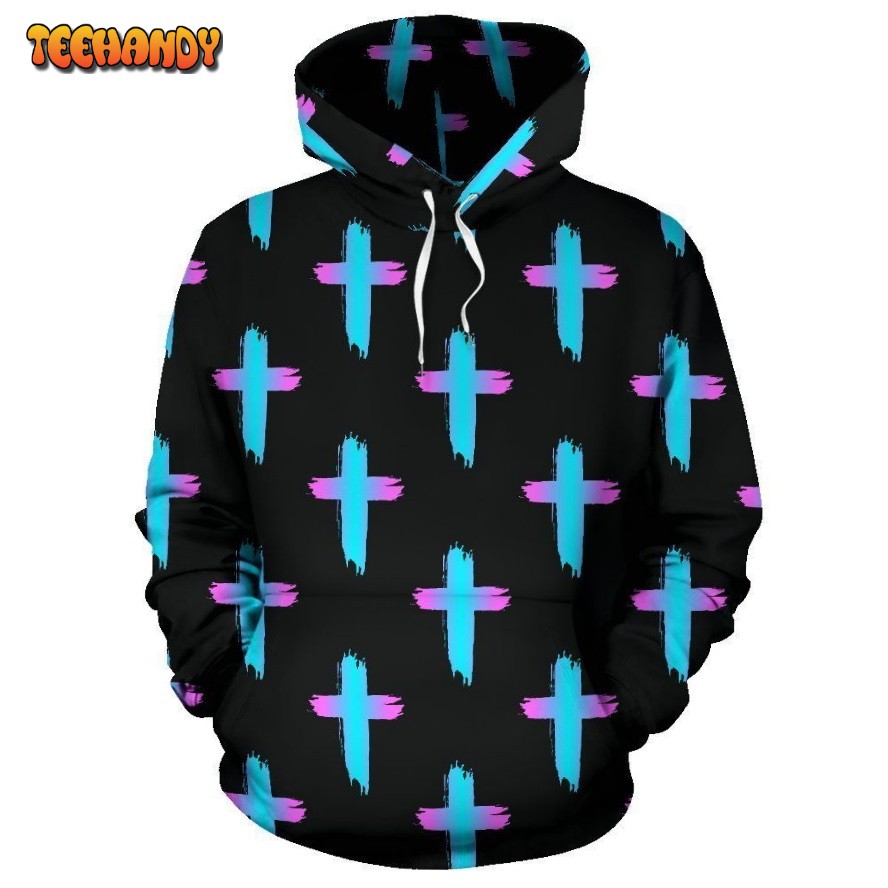 Christian Cross neon Pattern Pullover 3D Hoodie For Men Women