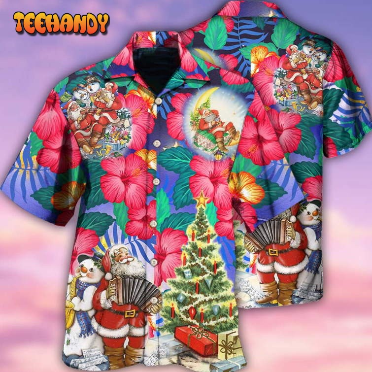 Christmas Flowers Tropical Santa Claus Hawaiian Shirt