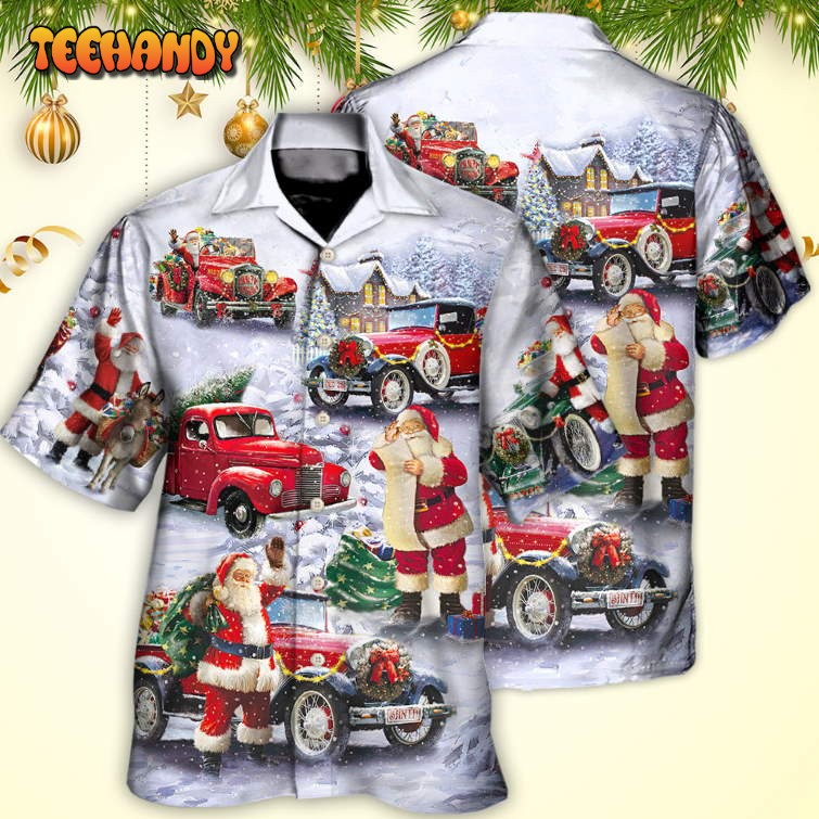 Christmas Santa Claus Funny Red Truck Painting Style Hawaiian Shirt