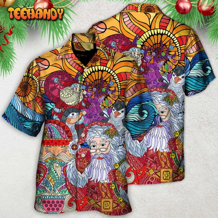 Christmas Santa Colorful Geometry Hawaiian Shirt