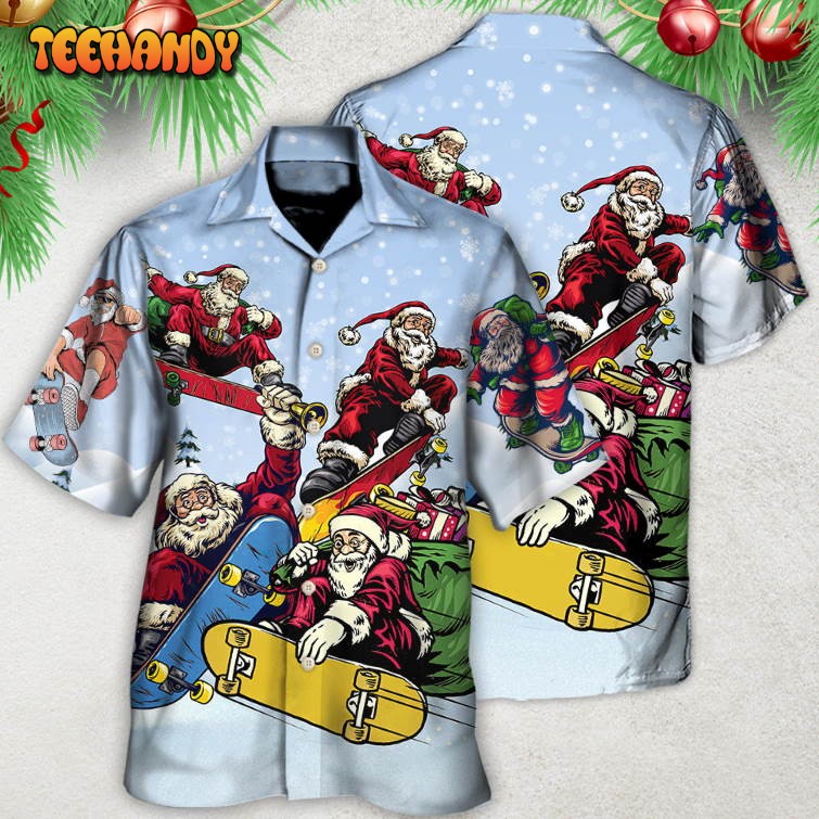 Christmas Santa Skateboard Snow Day Hawaiian Shirt