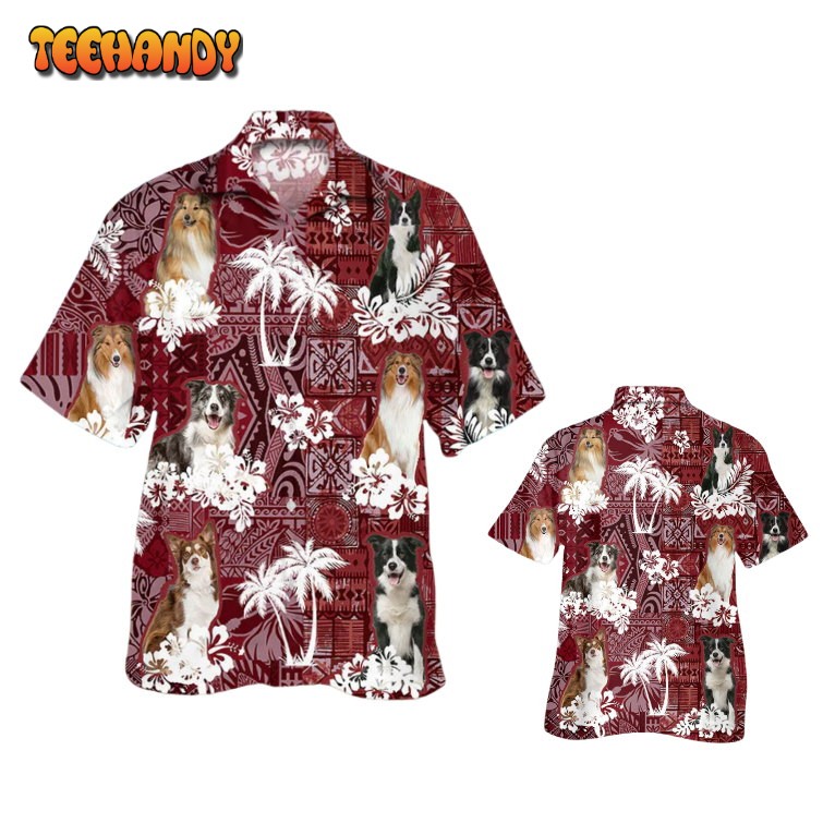 Collie Hawaiian Shirt, Dog In Hawaii Shirt Trilbal Pattern