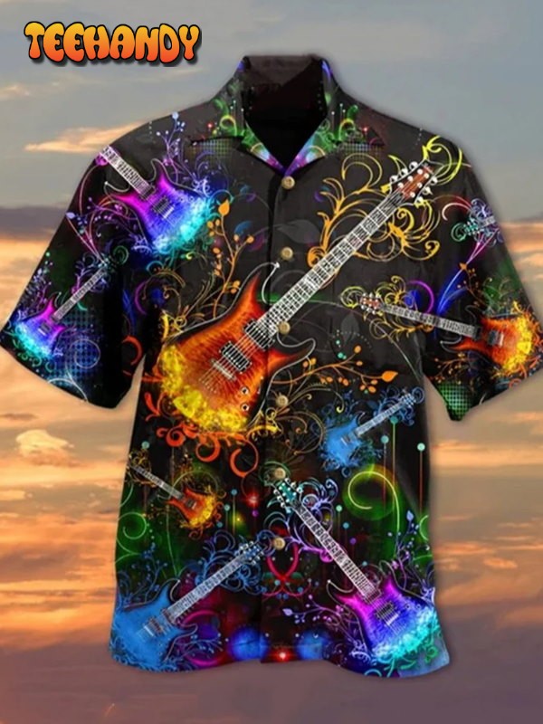 Colorful Guitar Hawaiian Shirt, Gift Shirt For Guitar Lover, Aloha Shirt