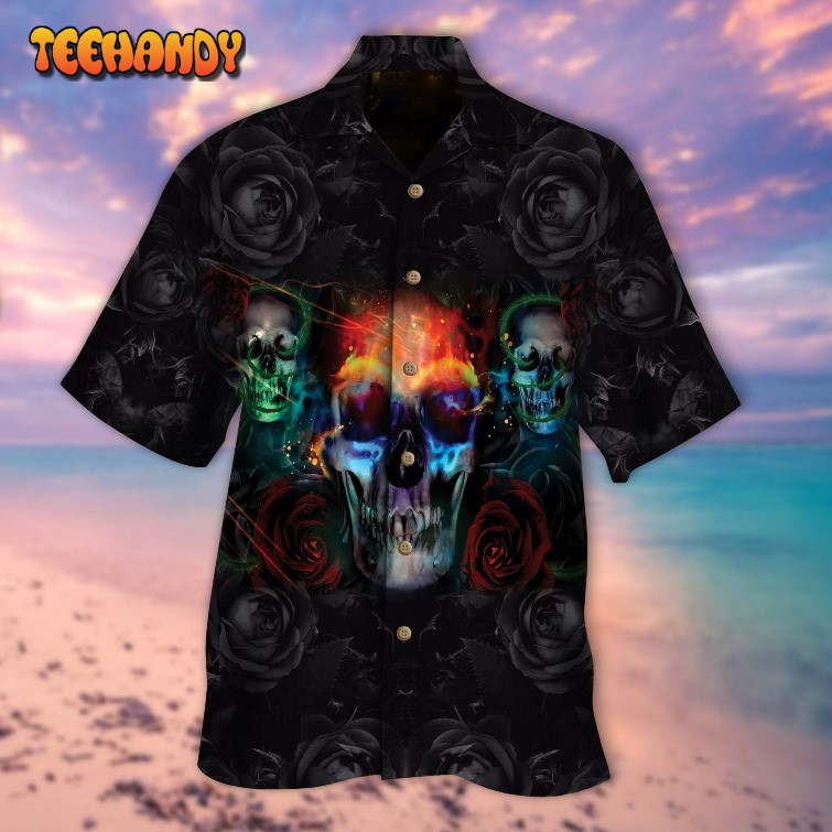 Colorful Skull And Rose All Over Printed 3D Hawaiian Shirt