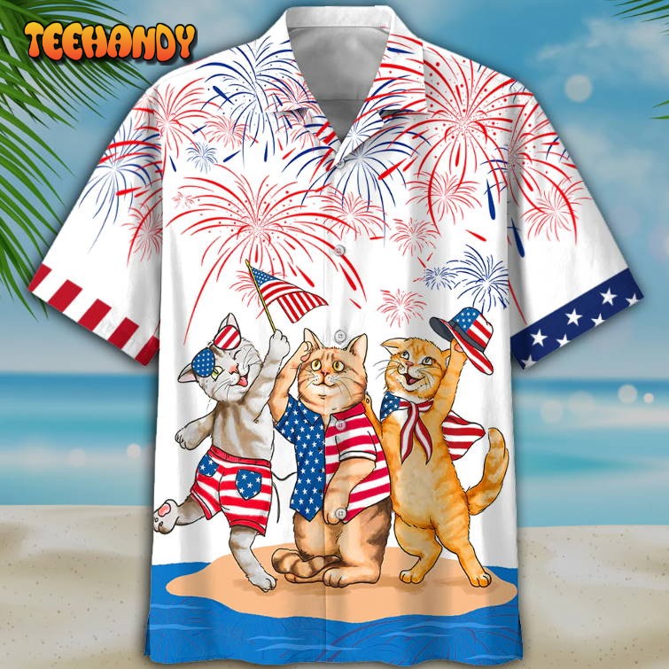 Cool Cat Hawaiian Shirt, American Shorthair Shirts Independence Day