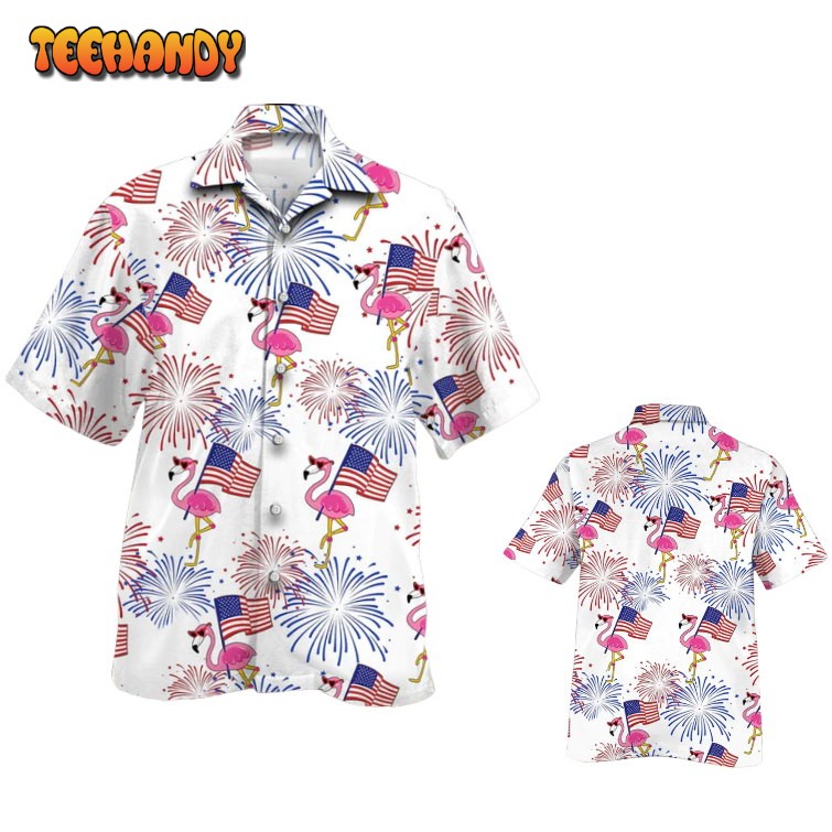 Cool Flamingo Hawaiian Shirt, Independence Day Flag Flamingo Hawaii Shirt