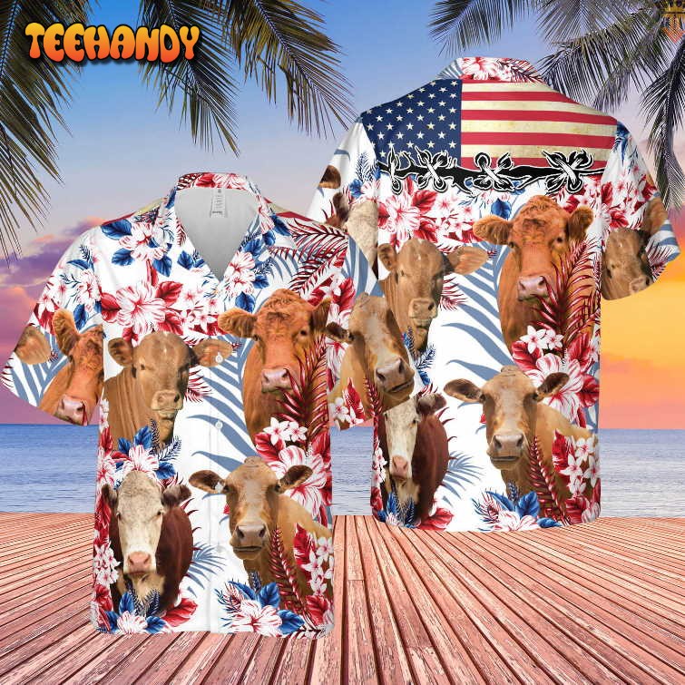 Cow American Flag All Over Printed 3D Hawaiian Shirt