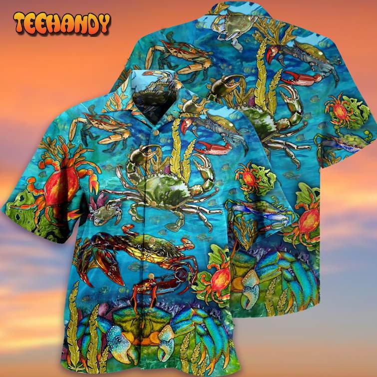 Crab Love Ocean Blue Art Style Hawaiian Shirt