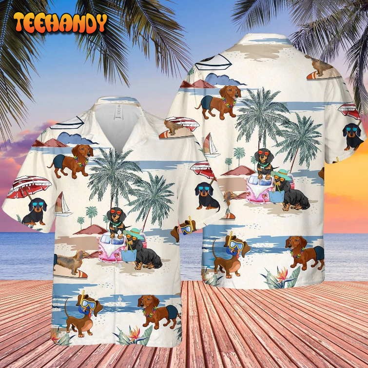 Dachshund Summer Beach Hawaiian Shirt, Short Sleeve Dog Full Print Aloha