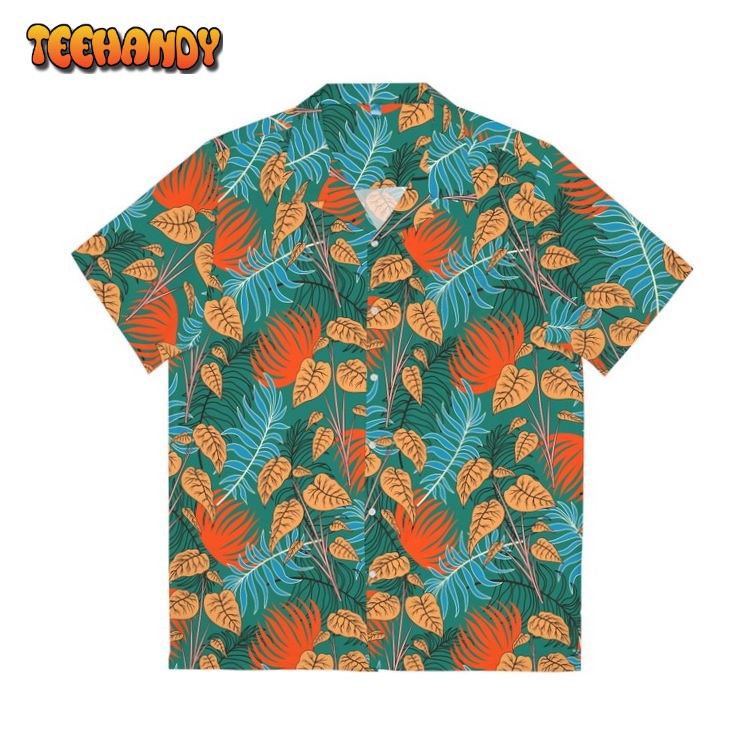 Dark Green and Orange Pattern Aloha Shirt Tropical Men’s Hawaiian Shirt