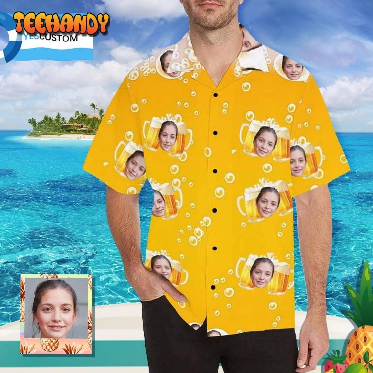 Design Your Own Hawaiian Shirt with Girlfriend Face Beer Yellow Personalized