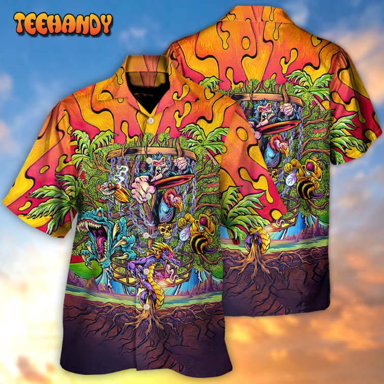 Disc Golf Ball Games Tree Tropical Island Paradise Hawaiian Shirt