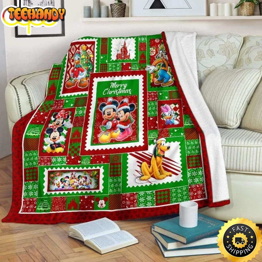 Disney Mickey And Mouse With Merry Christmas Red Green Blanket